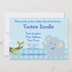 Baby Elephant Blue Boy Baby Shower Sprinkle Invitation