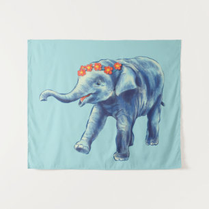 Baby Elephant Blue Cute Girly Kids Tapestry