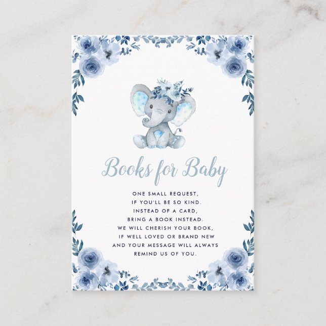 baby elephant blue floral books for baby card (Front)