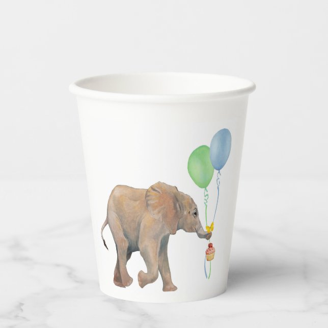 Baby Elephant blue & green balloon Set x16 paper c Paper Cups (Front)