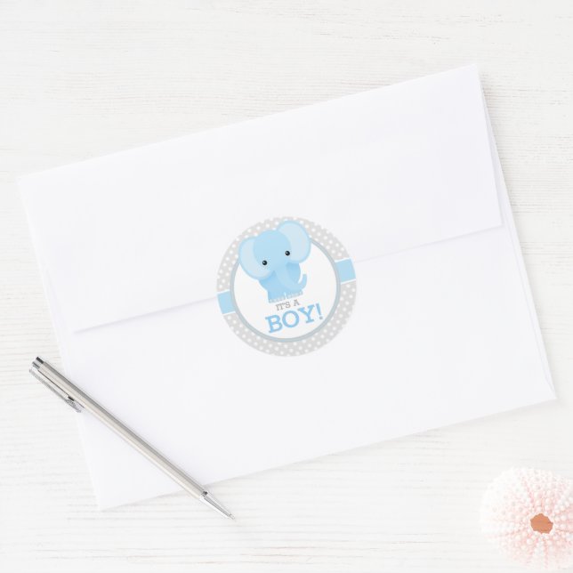 Baby Elephant (blue) It's a Boy Classic Round Sticker (Envelope)