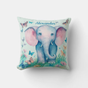 Baby Elephant Blue Personalised Cushion