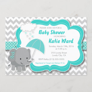 Baby Elephant Boy Baby Shower Teal Blue Invitation