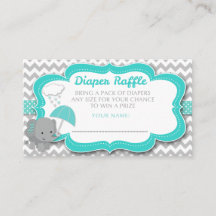 Baby Elephant Boy Baby Shower Teal Diaper Raffle