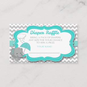 Baby Elephant Boy Baby Shower Teal Diaper Raffle Enclosure Card