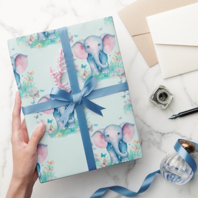 Baby Elephant Boy Birthday Wrapping Paper (Gifting)