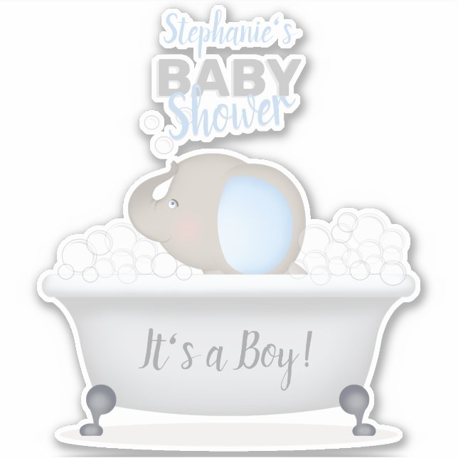 Baby Elephant Bubble Bath Boy Baby Shower (Front)