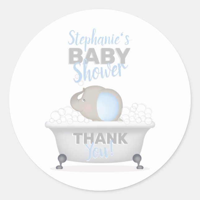 Baby Elephant Bubble Bath Boy Baby Shower Classic Round Sticker (Front)