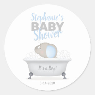 Baby Elephant Bubble Bath Boy Baby Shower Classic Round Sticker
