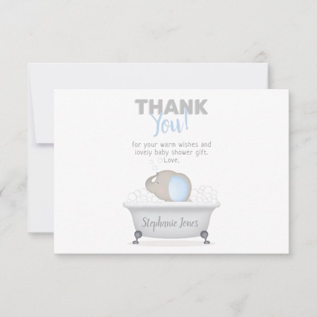 Baby Elephant Bubble Bath Boy Baby Shower Invitation (Front)
