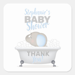 Baby Elephant Bubble Bath Boy Baby Shower Square Sticker