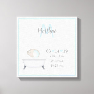 Baby Elephant Bubble Bath Boy Birth Announcement Canvas Print