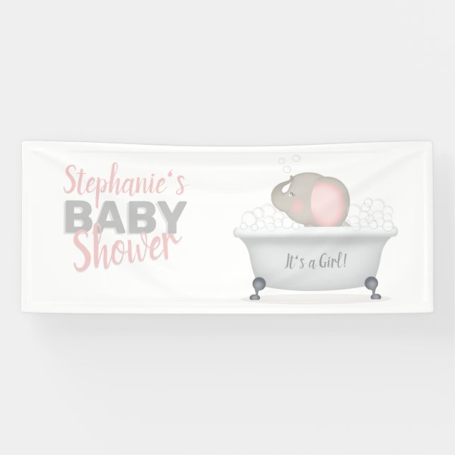 Baby Elephant Bubble Bath Girl Baby Shower Banner (Horizontal)