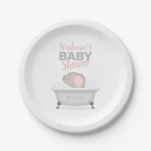 Baby Elephant Bubble Bath Girl Baby Shower Paper Plate