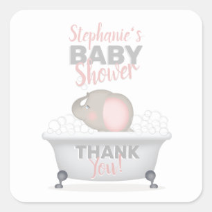 Baby Elephant Bubble Bath Girl Baby Shower Square Sticker