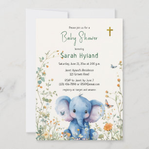 Baby Elephant & Butterflies Orthodox Baby Shower Invitation