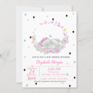 Baby Elephant,Butterflies, Stars Baby Shower  Invitation