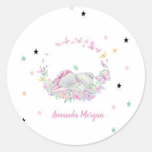 Baby Elephant,Butterflies, Stars Classic Round Sticker