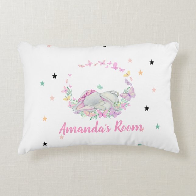 Baby Elephant,Butterflies, Stars Decorative Cushion (Front)