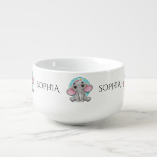 Baby Elephant Cartoon, Personalise Child's Name Soup Mug