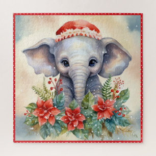Baby Elephant Christmas Large Square Jigsaw Puzzle