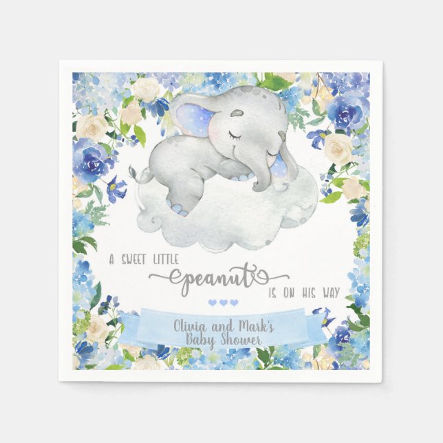 Baby elephant & cloud baby shower napkins. napkin (Front)