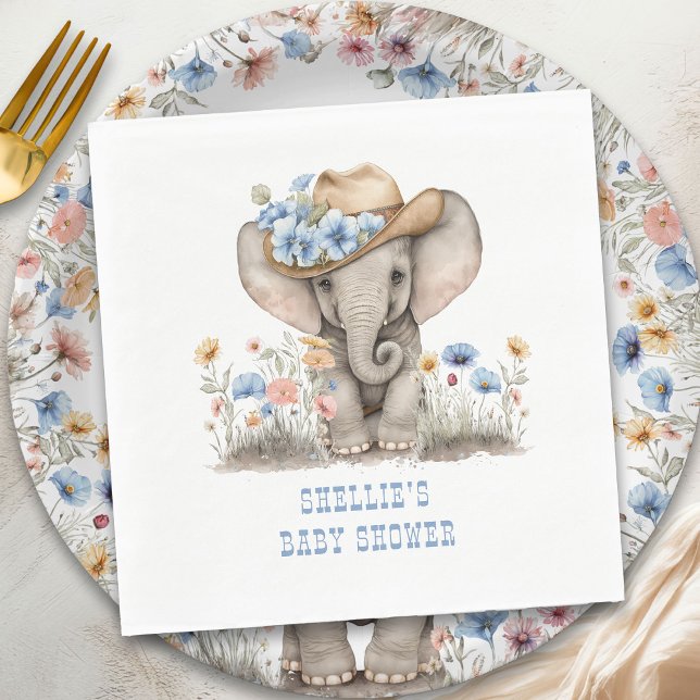 Baby Elephant Cowboy Western Boho Wildflower  Napkin (Napkins from the Boho Elephant Baby Shower Collection by Darling & May)