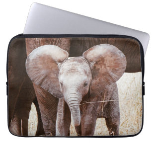 Baby Elephant Cute African Elephant with Mom Laptop Sleeve