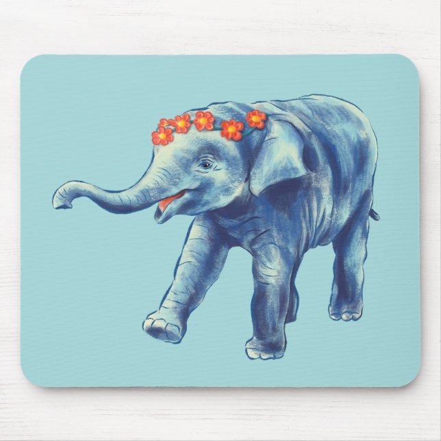 Baby Elephant Cute Blue Kids Mouse Mat (Front)