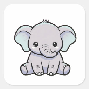 Baby Elephant – Cute Kawaii Illustration Square Sticker