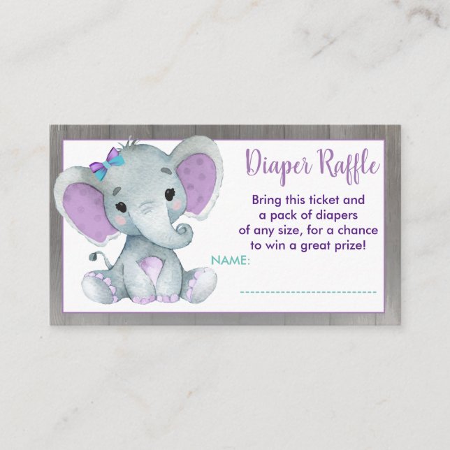 Baby Elephant diaper raffle ticket Purple Teal Enclosure Card (Front)