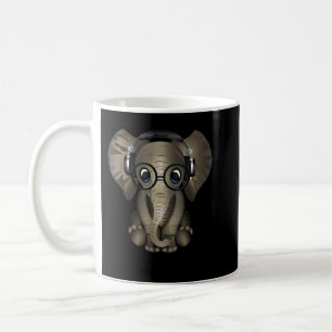 Baby Elephant DJ Wearing Headphones & Glasses Gift Coffee Mug