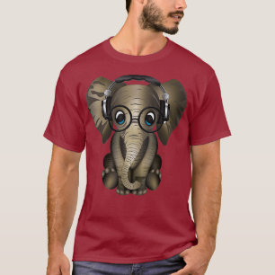 Baby Elephant DJ Wearing Headphones Glasses T-Shirt