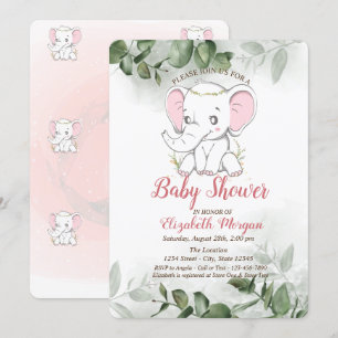 Baby Elephant,Eucalyptus Greenery Baby Shower Invitation