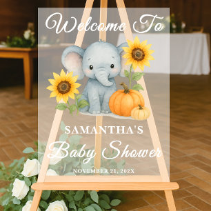 Baby Elephant Fall Baby Shower Welcome Frosted Acrylic Sign