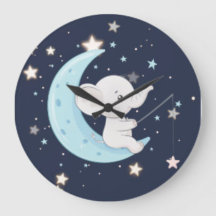 Baby Elephant Fishing For Stars Clock