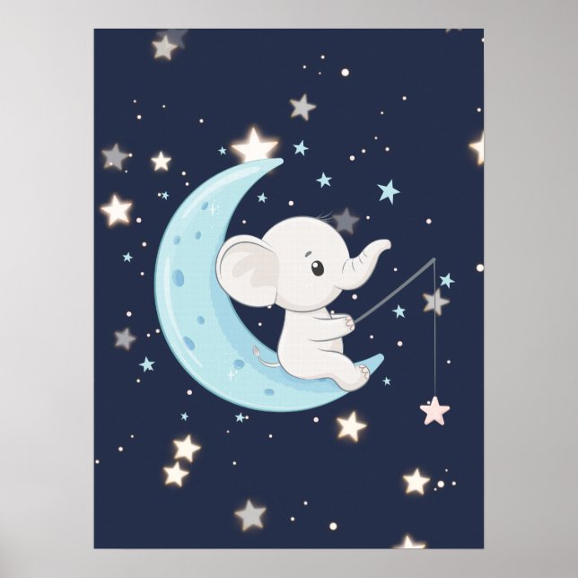 Baby Elephant Fishing For Stars Poster (Front)