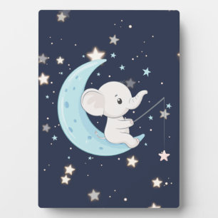 Baby Elephant Fishing For Stars Tabletop Plaque