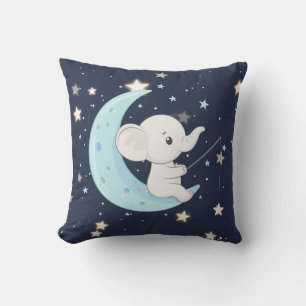 Baby Elephant Fishing For Stars Throw Pillow
