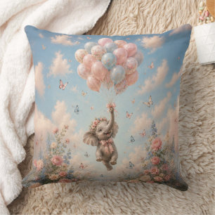 Baby Elephant Floating Balloons Butterflies Cushion