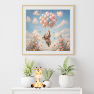 Baby Elephant Floating Balloons Poster