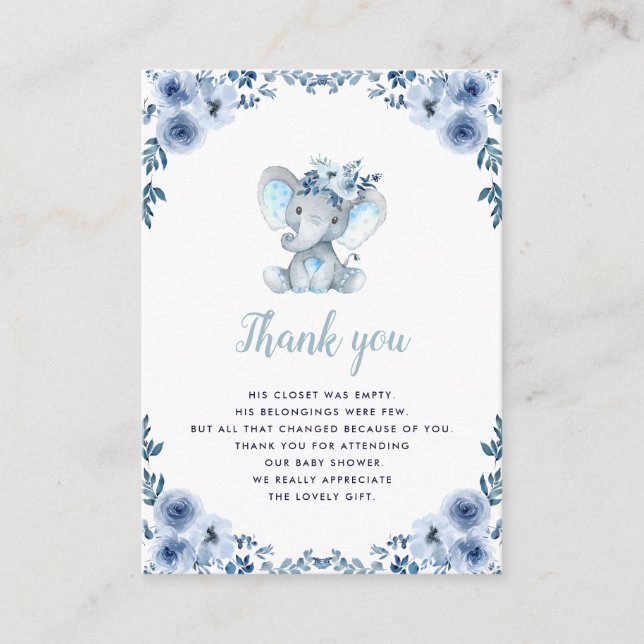 baby elephant floral baby shower thank you card (Front)