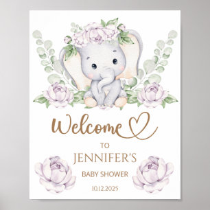 Baby Elephant & Flower Baby Shower Welcome Poster