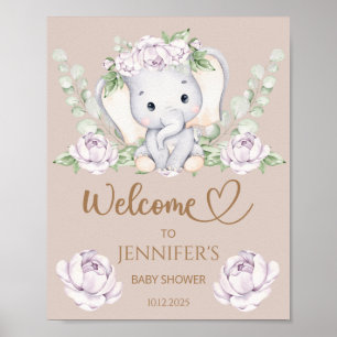 Baby Elephant & Flower Baby Shower Welcome Poster