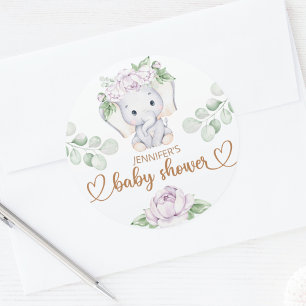 Baby Elephant & Flower Watercolor Baby Shower Classic Round Sticker