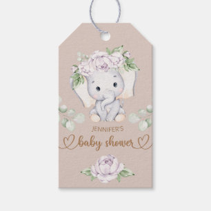 Baby Elephant & Flower Watercolor Baby Shower Gift Tags