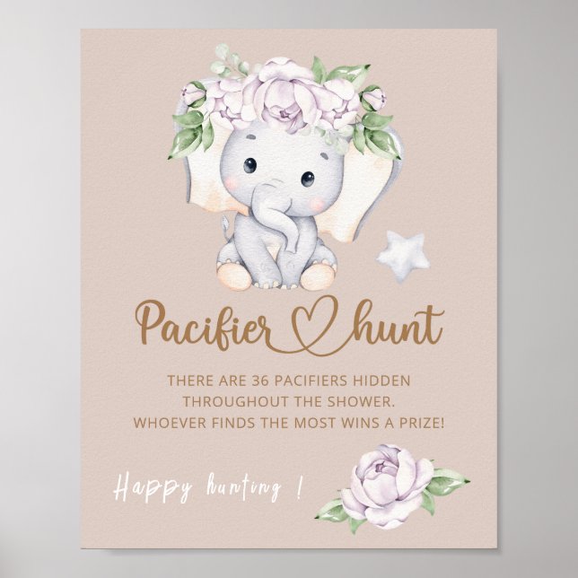 Baby Elephant & Flower Watercolor baby shower Poster (Front)