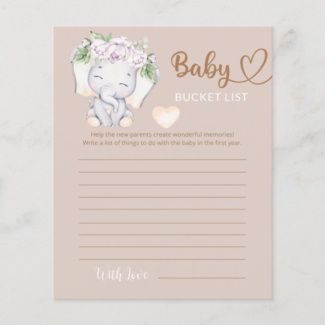 Baby Elephant & Flower Watercolor Bucket List (Front)