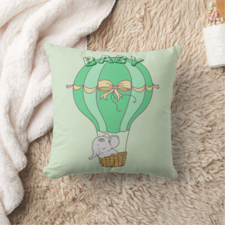 Baby Elephant Flying in Balloon Gender Neutral  Cushion