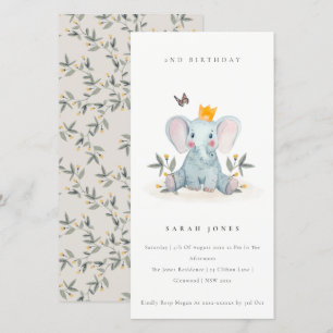Baby Elephant Foliage Any Age Birthday Invite